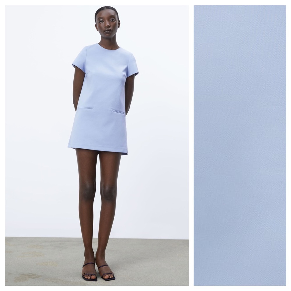 🌹NWOT. Zara Light Blue Retro Mini Dress/Jumpsuit. Size S.